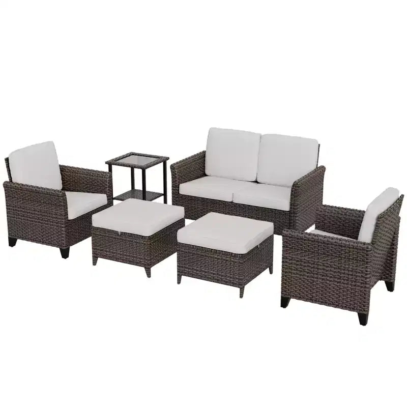 EAGLE PEAK Ocean Vista Ensemble de conversation de patio 6 pièces en osier marron varié Chaises de salle à manger, Causeuse