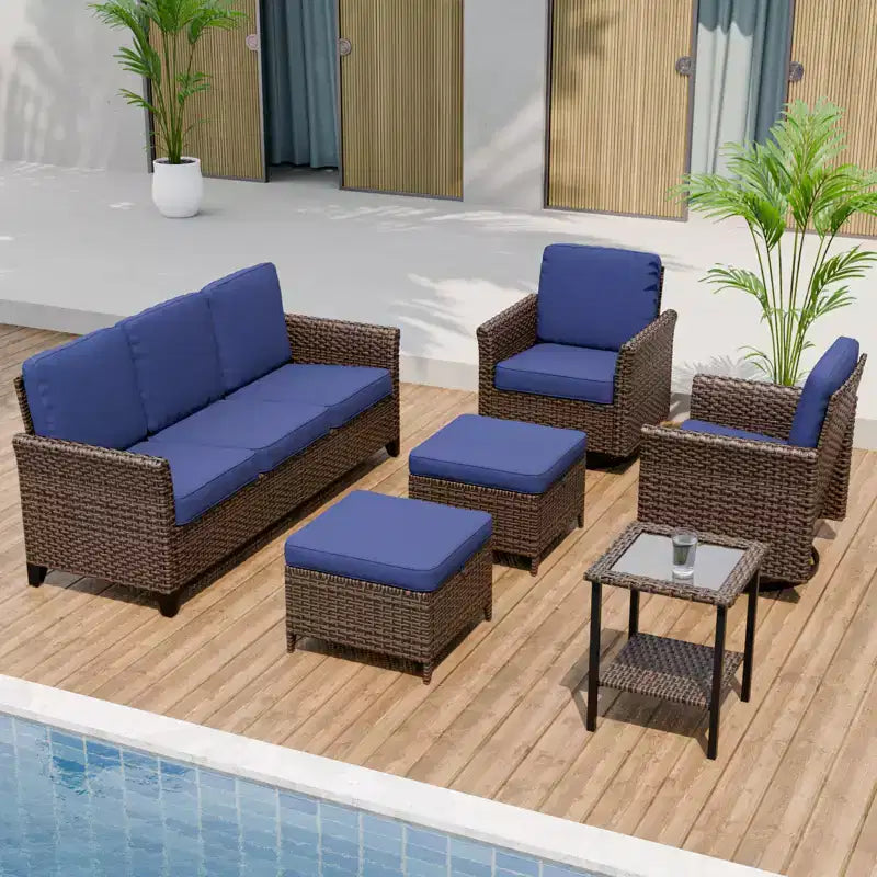 EAGLE PEAK Ocean Vista Canapé modulable 6 pièces en osier marron varié, chaises pivotantes, canapé 3 places