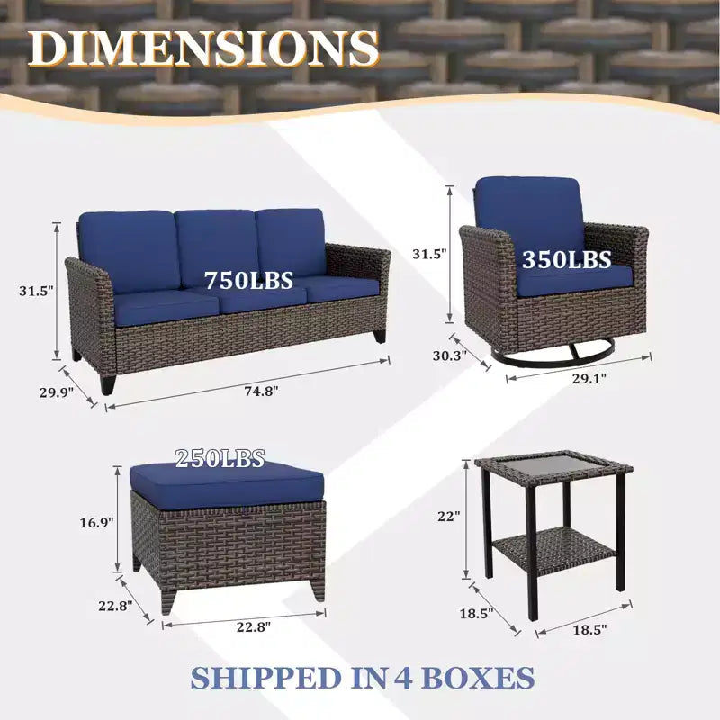 EAGLE PEAK Ocean Vista Canapé modulable 6 pièces en osier marron varié, chaises pivotantes, canapé 3 places