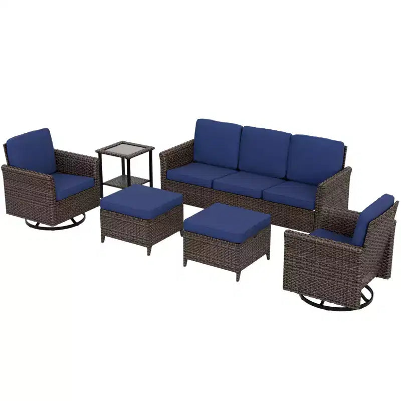 EAGLE PEAK Ocean Vista Canapé modulable 6 pièces en osier marron varié, chaises pivotantes, canapé 3 places