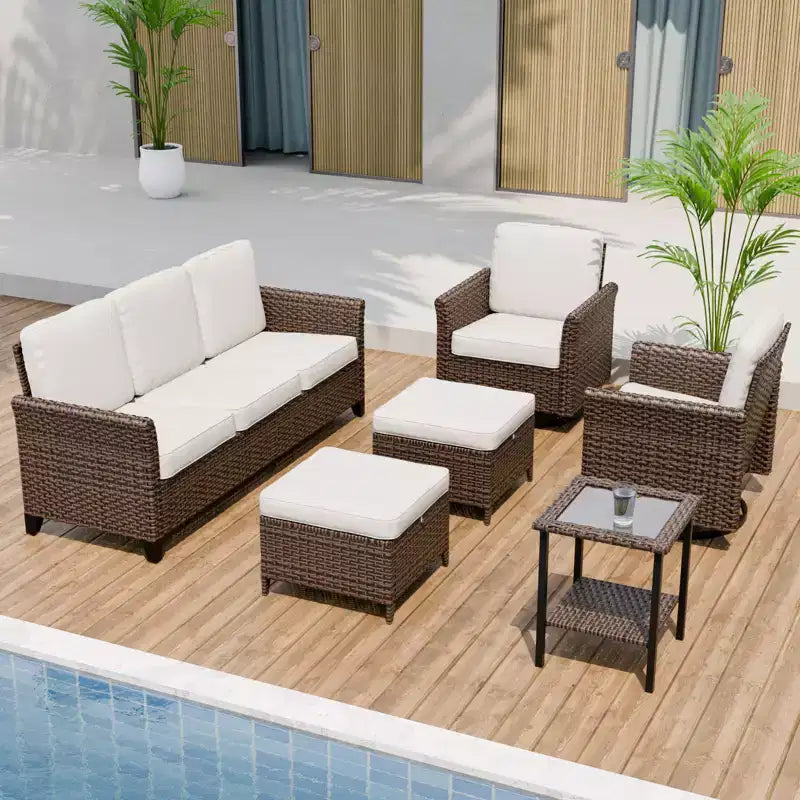 EAGLE PEAK Ocean Vista Canapé modulable 6 pièces en osier marron varié, chaises pivotantes, canapé 3 places