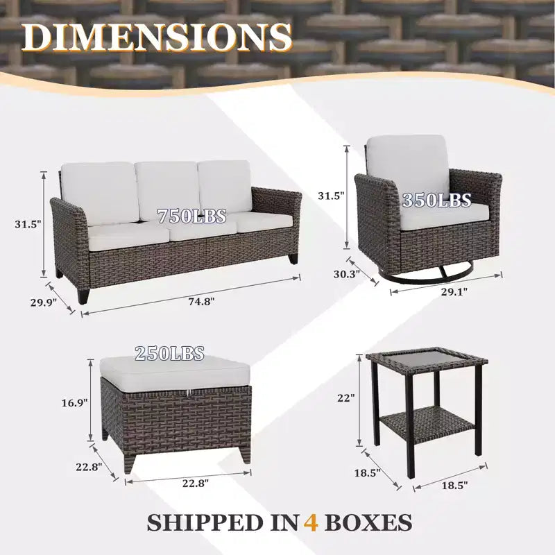 EAGLE PEAK Ocean Vista Canapé modulable 6 pièces en osier marron varié, chaises pivotantes, canapé 3 places