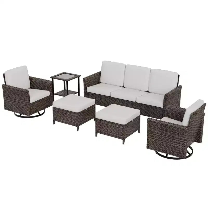 EAGLE PEAK Ocean Vista Canapé modulable 6 pièces en osier marron varié, chaises pivotantes, canapé 3 places