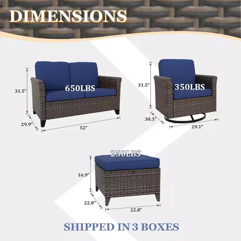 EAGLE PEAK Ocean Vista Ensemble de conversation 5 pièces en osier brun varié pour patio avec fauteuils pivotants et causeuse