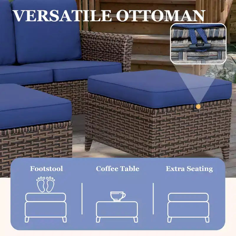 EAGLE PEAK Ocean Vista Ensemble de conversation 5 pièces en osier brun varié pour patio avec fauteuils pivotants et causeuse
