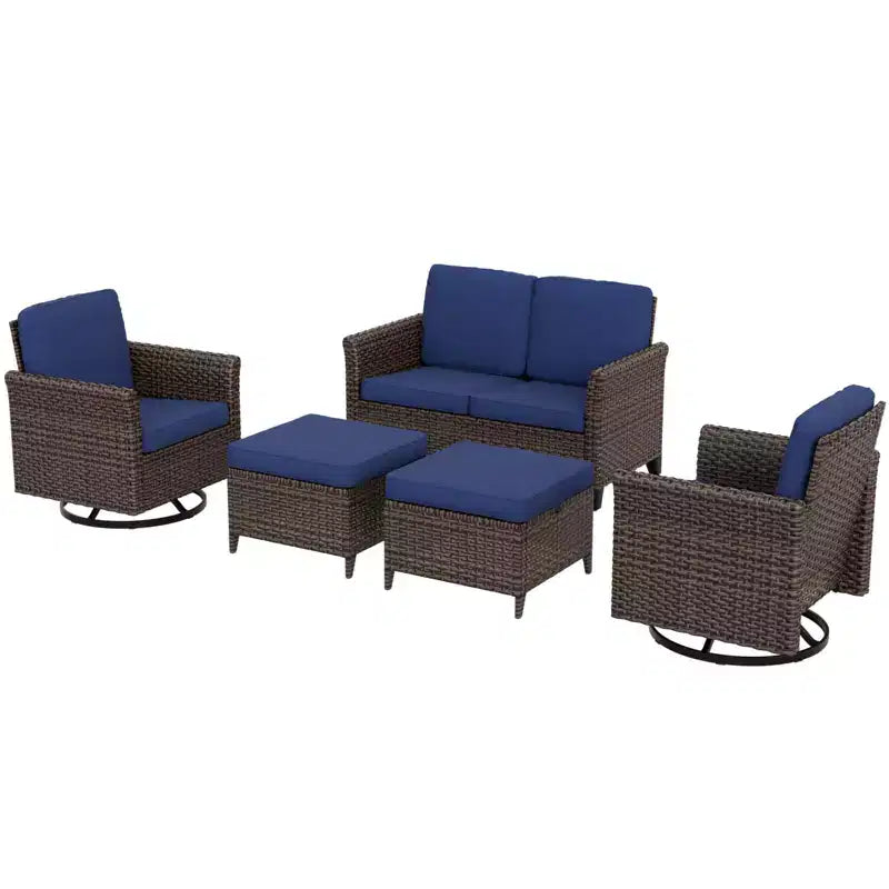 EAGLE PEAK Ocean Vista Ensemble de conversation 5 pièces en osier brun varié pour patio avec fauteuils pivotants et causeuse