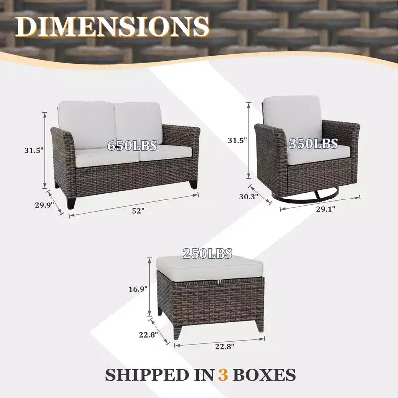 EAGLE PEAK Ocean Vista Ensemble de conversation 5 pièces en osier brun varié pour patio avec fauteuils pivotants et causeuse