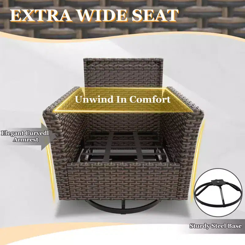 EAGLE PEAK Ocean Vista Ensemble de conversation 5 pièces en osier brun varié pour patio avec fauteuils pivotants et causeuse