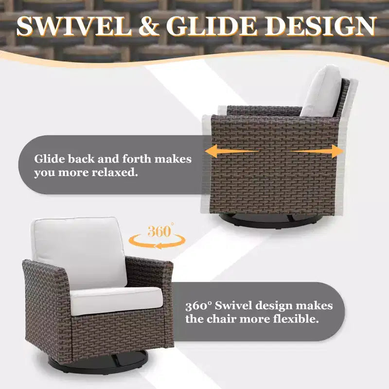 EAGLE PEAK Ocean Vista Ensemble de conversation 5 pièces en osier brun varié pour patio avec fauteuils pivotants et causeuse