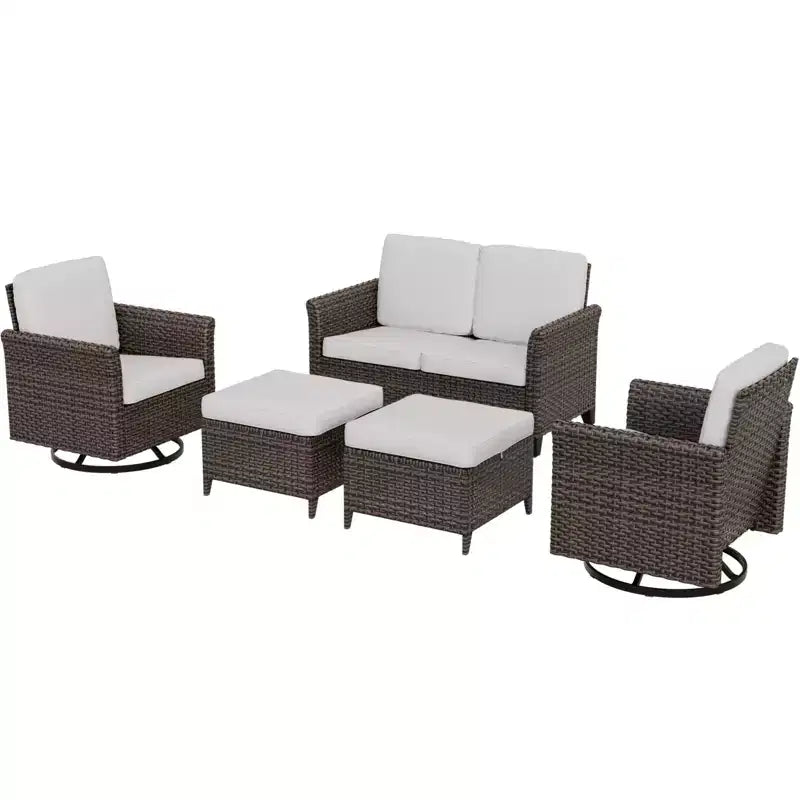 EAGLE PEAK Ocean Vista Ensemble de conversation 5 pièces en osier brun varié pour patio avec fauteuils pivotants et causeuse