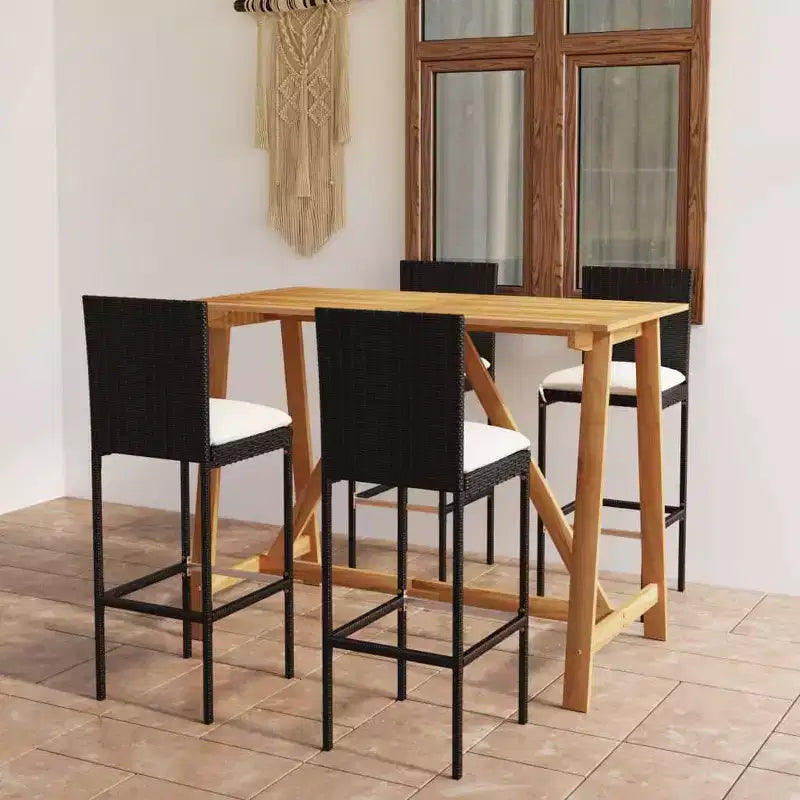 vidaXL Salon de bar de jardin avec table de bar et tabourets, mobilier de jardin avec coussins – Noir, 5 pièces