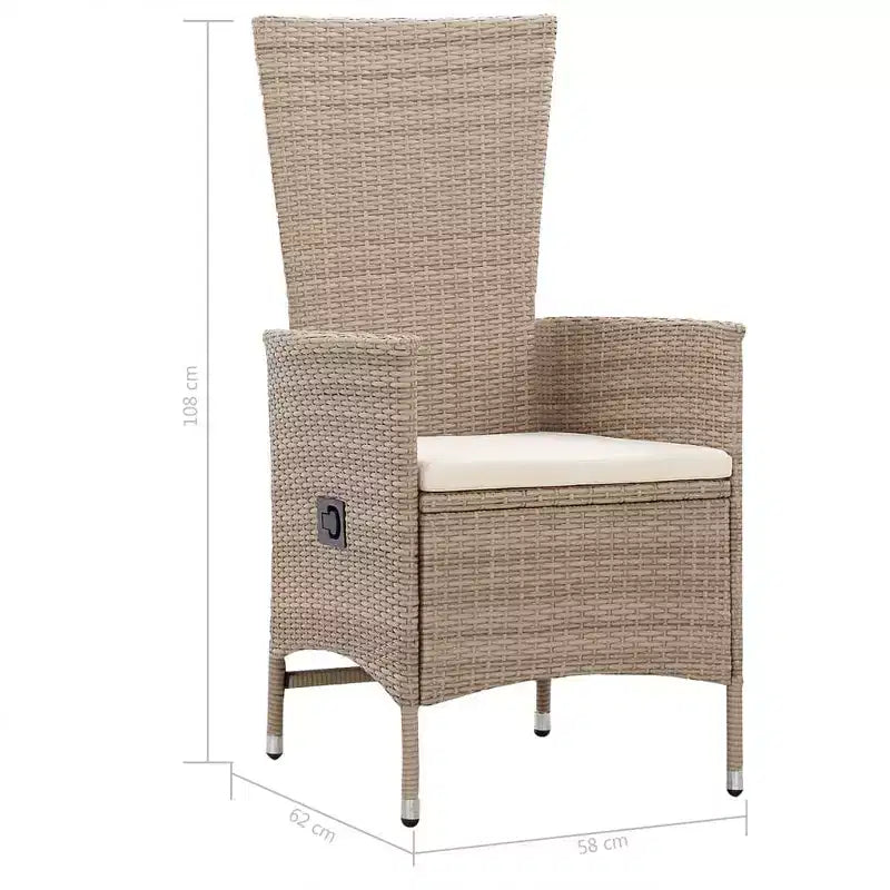 vidaXL Ensemble de salle à manger Beige Bois d'acacia massif, résine tressée, Coussins en polyester