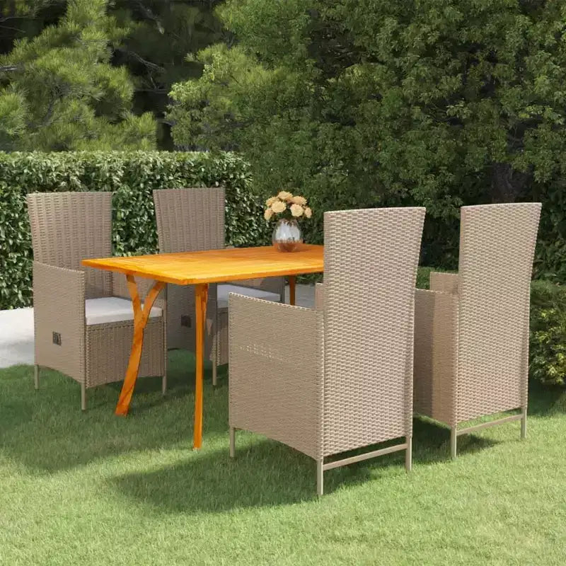 vidaXL Ensemble de salle à manger Beige Bois d'acacia massif, résine tressée, Coussins en polyester