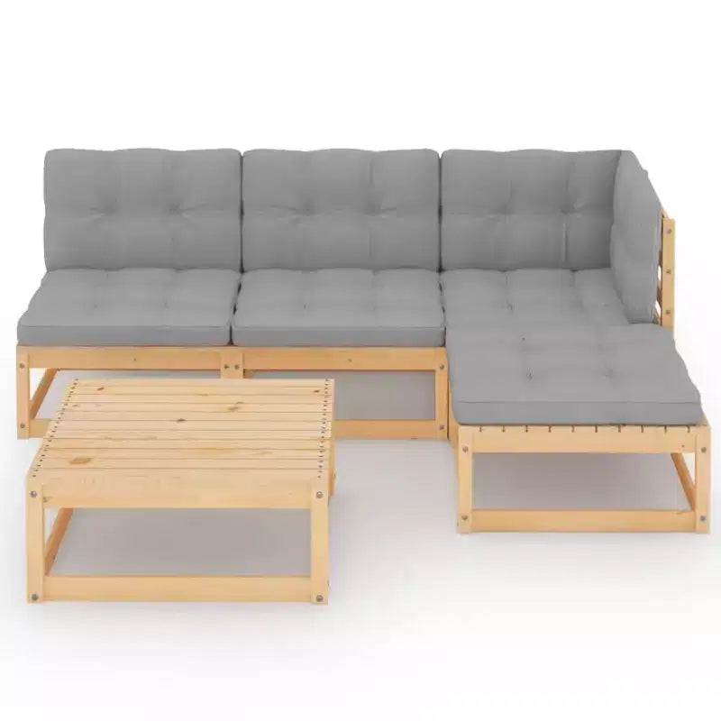 vidaXL Salon de jardin 5 pièces en pin massif avec coussins - Naturel