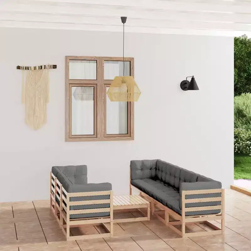 vidaXL Salon de jardin 8 pièces avec coussins, bois de pin massif - Naturel avec coussins
