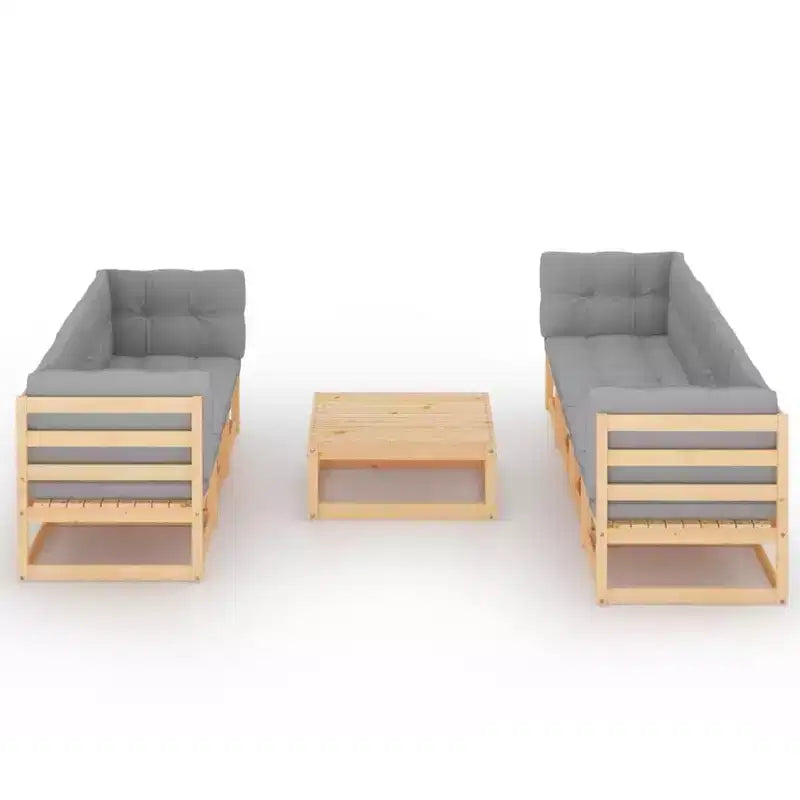vidaXL Salon de jardin 8 pièces avec coussins, bois de pin massif - Naturel avec coussins