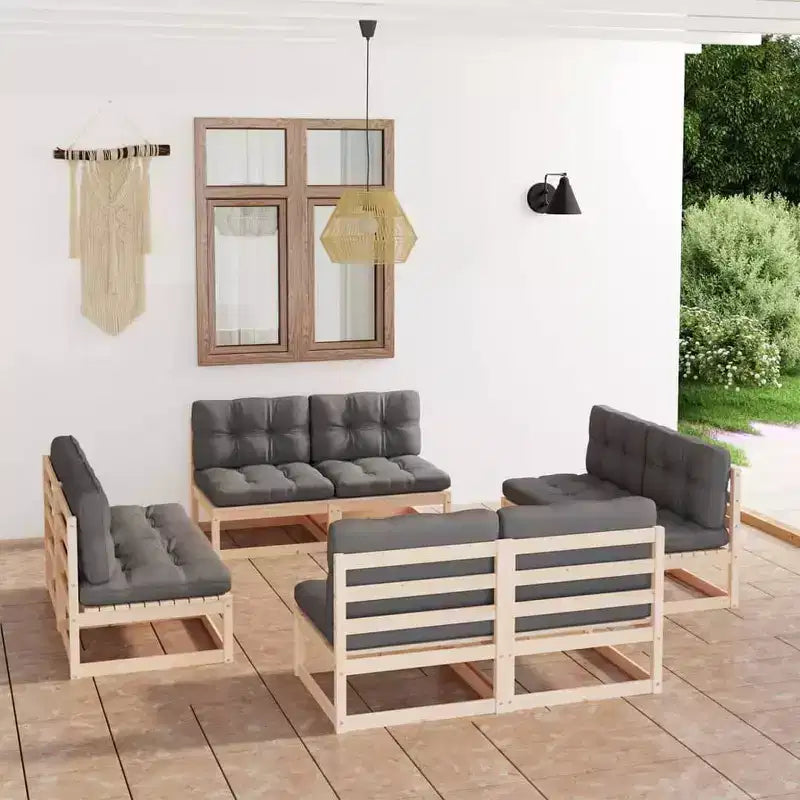 vidaXL Salon de jardin bois naturel Pin massif 8 pièces modulable