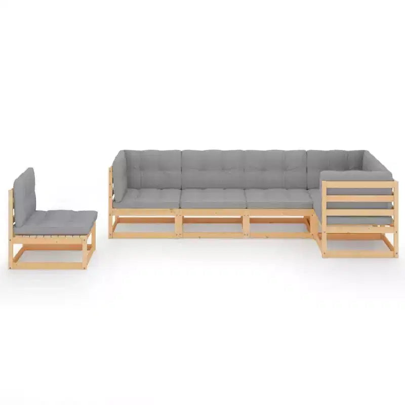 vidaXL Salon de jardin Bois naturel, gris Bois de pin massif, 100 % polyester