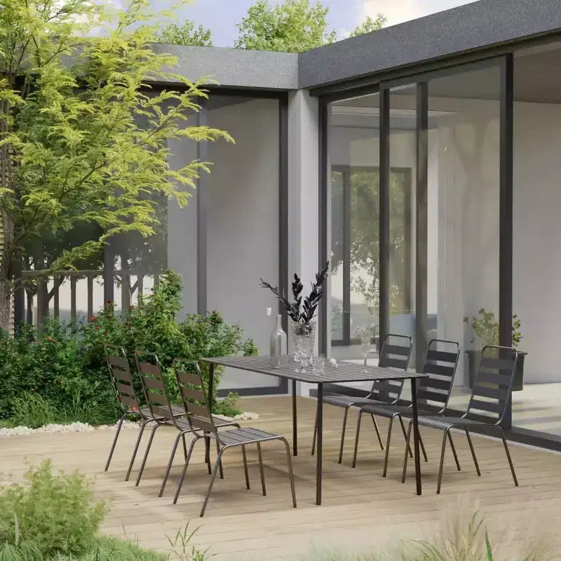 vidaXL Ensemble de salle à manger d'extérieur Table et chaises Ensemble de meubles de jardin Acier Gris foncé