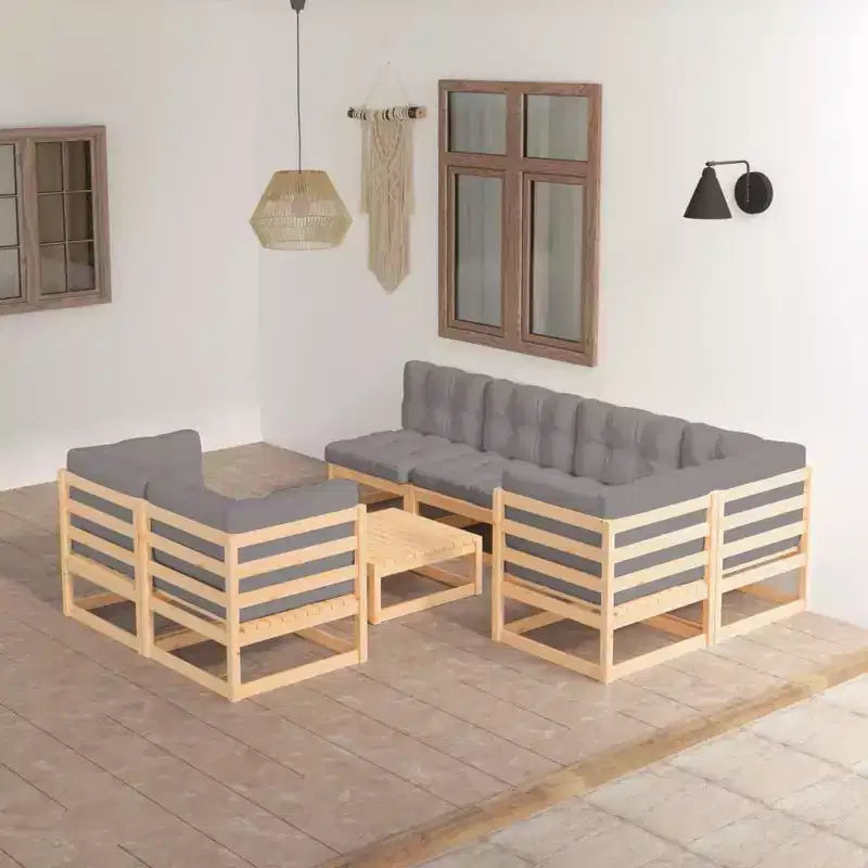 vidaXL Salon de jardin modulaire avec coussins en bois d'acacia massif - Naturel