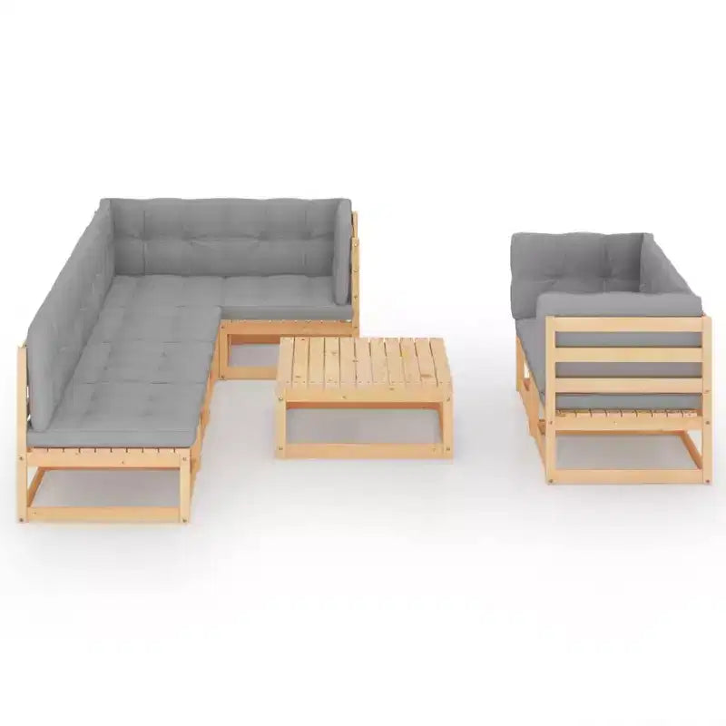 vidaXL Salon de jardin modulaire avec coussins en bois d'acacia massif - Naturel