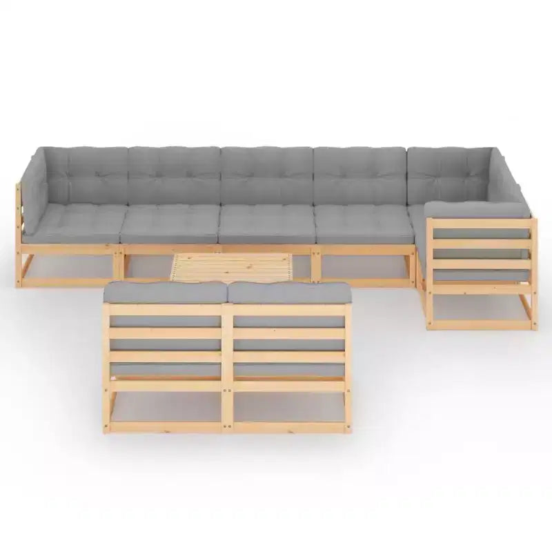 vidaXL Salon de Jardin 9 pcs Meubles de Jardin Canapé d'angle Extérieur Bois de Pin Massif - Naturel avec Coussins
