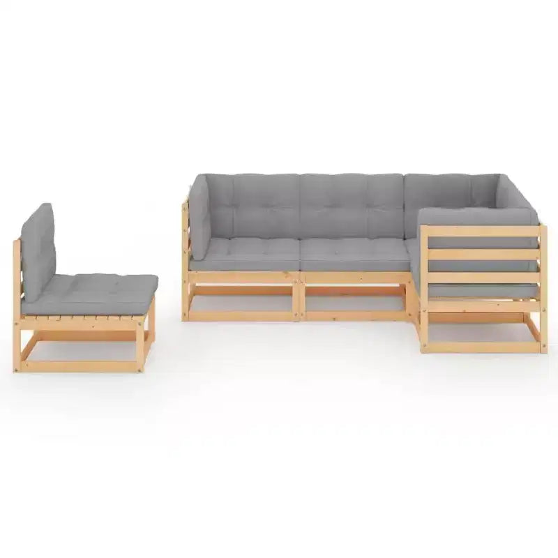 vidaXL Salon de jardin avec coussins gris, en pin massif
