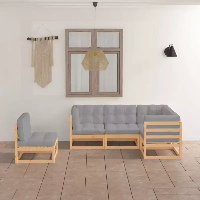 vidaXL Salon de jardin avec coussins gris, en pin massif