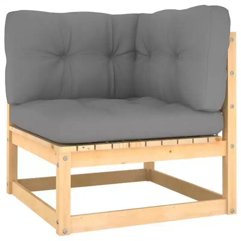vidaXL Salon de jardin en bois de pin naturel, coussins gris