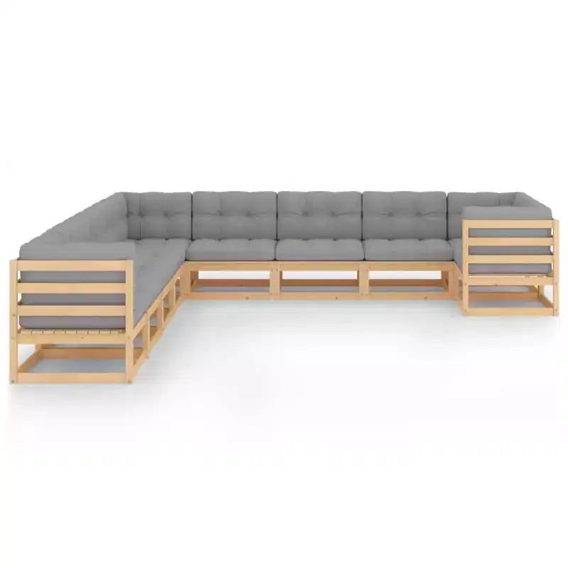 vidaXL Salon de jardin Bois naturel, Coussins gris