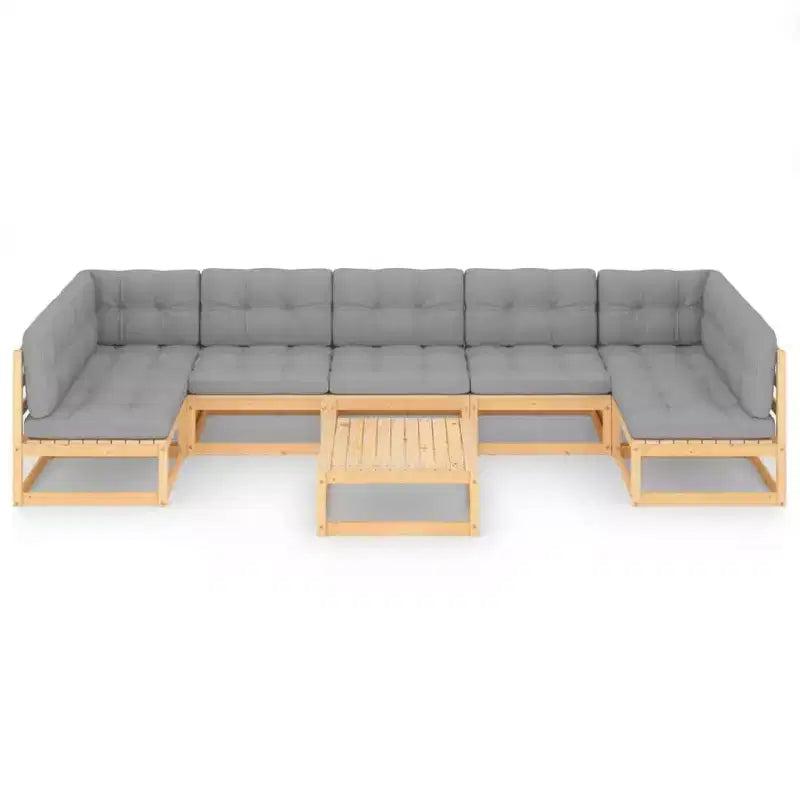 vidaXL Salon de jardin 8 pcs Extérieur Canapé modulable Bois massif Pin - Naturel avec coussin