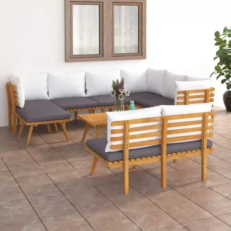 vidaXL Salon de jardin modulaire avec coussins en bois d'acacia massif