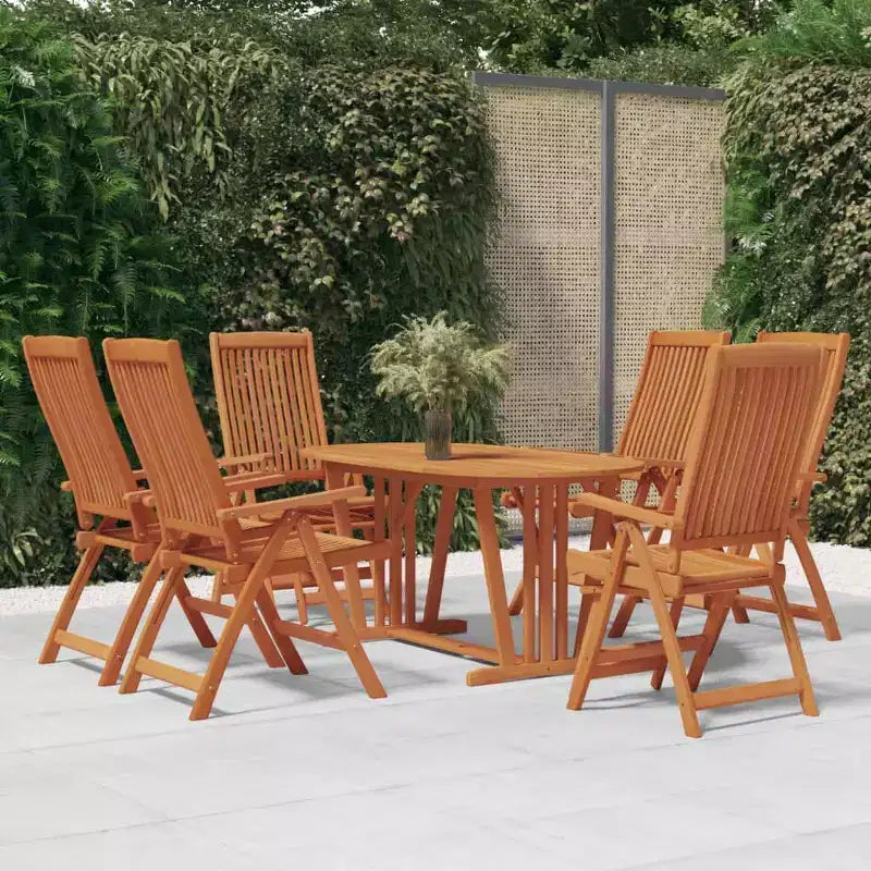 vidaXL Salon de jardin en bois d'eucalyptus massif avec chaises inclinables et trou pour parasol - Ensemble de salle à manger d'extérieur, style rustique marron