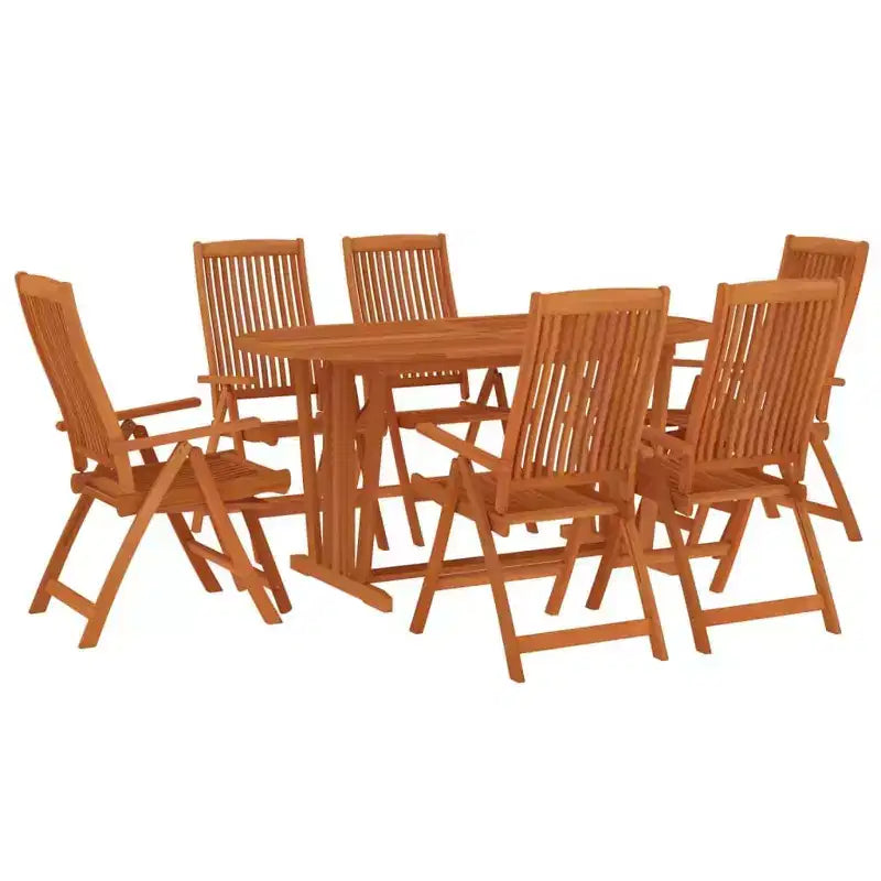 vidaXL Salon de jardin en bois d'eucalyptus massif avec chaises inclinables et trou pour parasol - Ensemble de salle à manger d'extérieur, style rustique marron