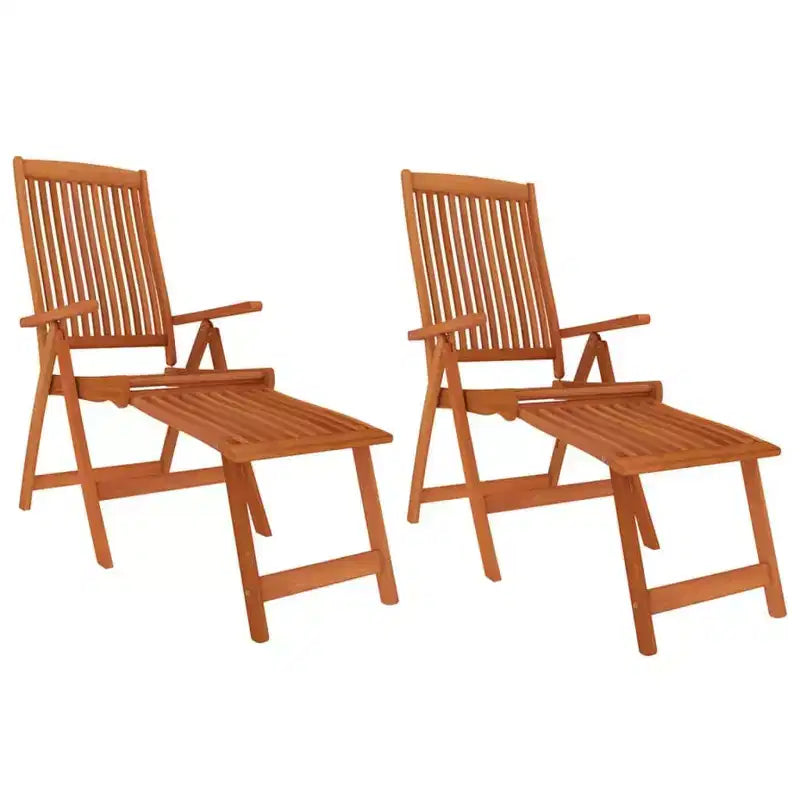 vidaXL Salon de jardin en bois d'eucalyptus massif avec chaises inclinables et trou pour parasol - Ensemble de salle à manger d'extérieur, style rustique marron