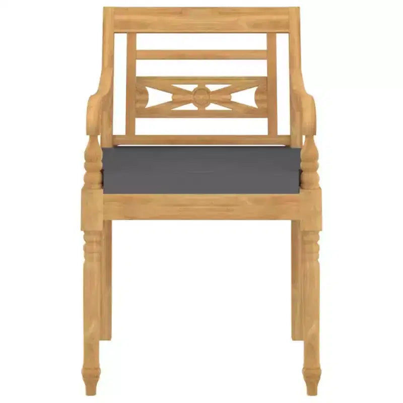 vidaXL Salon de jardin – Ensemble de patio 3 pièces, bois de teck massif, table carrée, style rétro, chaises rembourrées, coussins gris foncé