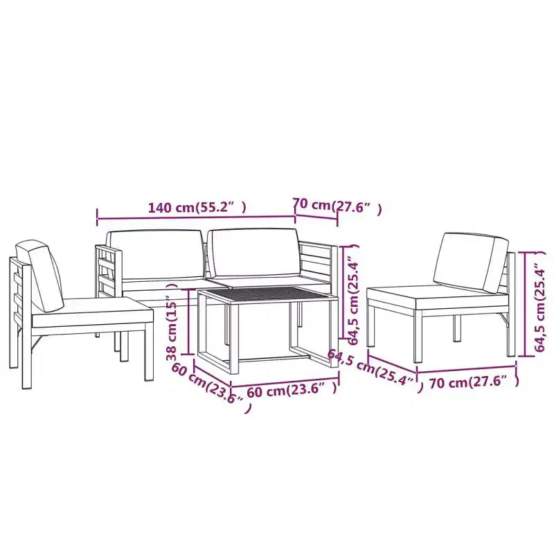 vidaXL Salon de jardin modulaire Table Aluminium Anthracite