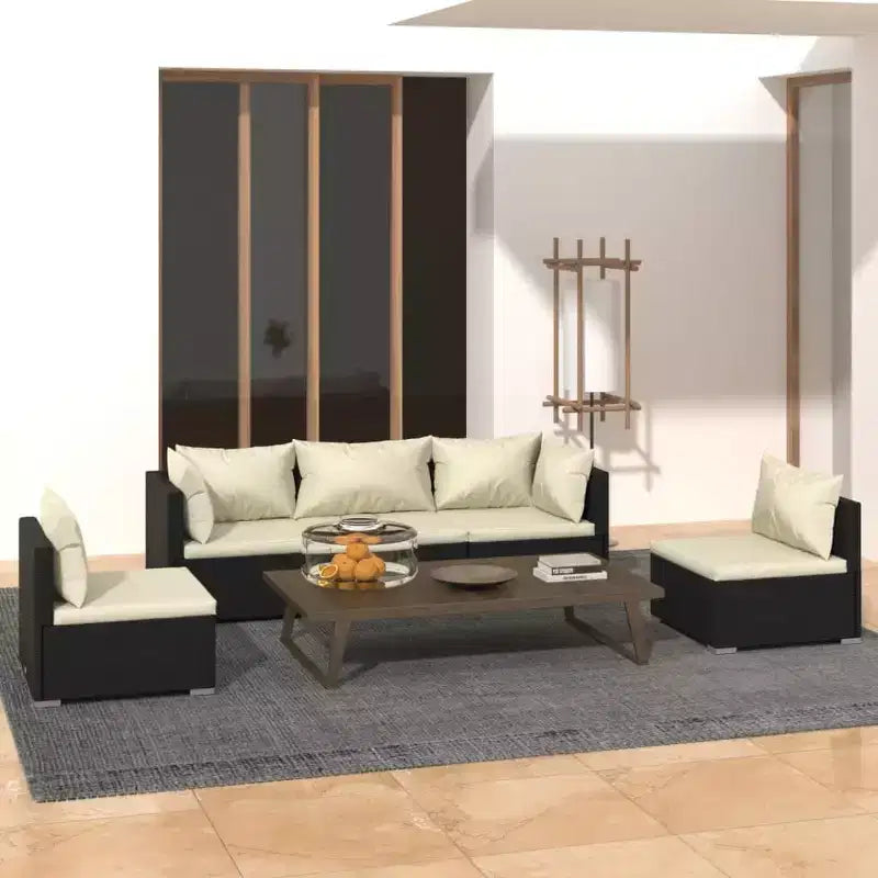 vidaXL Salon de jardin noir avec coussins crème