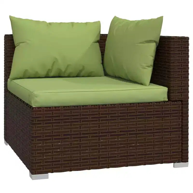 vidaXL Salon de jardin modulable avec cadre en acier thermolaqué, rotin PE résistant à l'eau et coussins - Marron et vert
