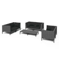 vidaXL Patio Lounge Set Outdoor Sectional Sofa Set Table Poly Rattan Dark Grey