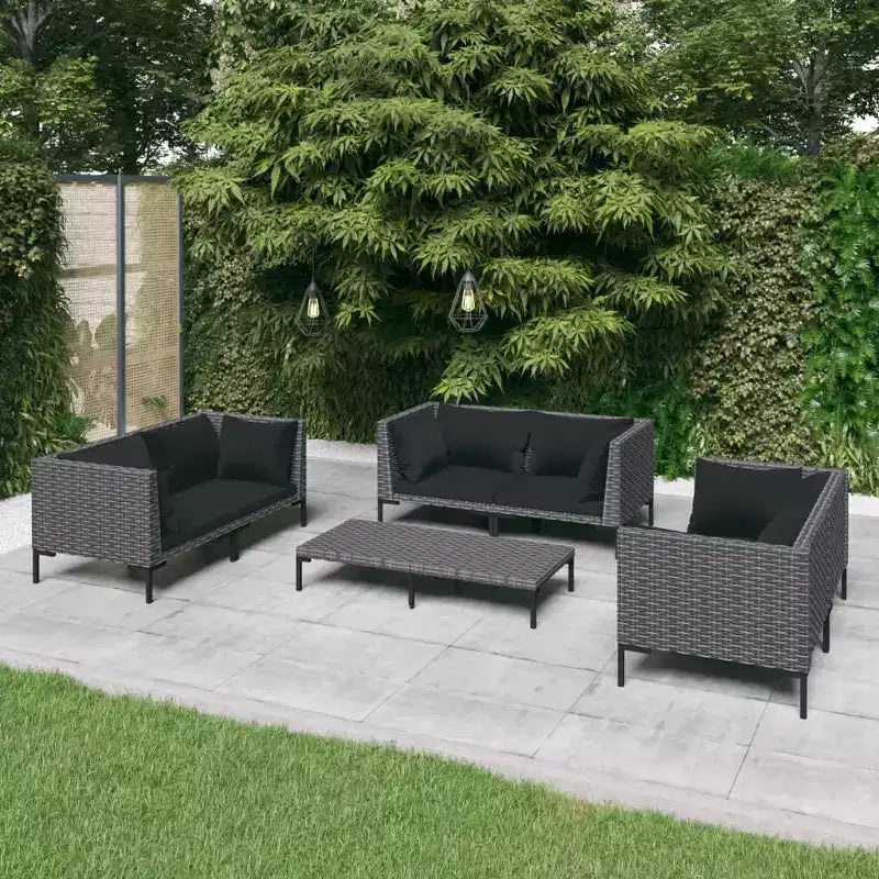 vidaXL Salon de jardin modulaire avec table en résine tressée gris foncé