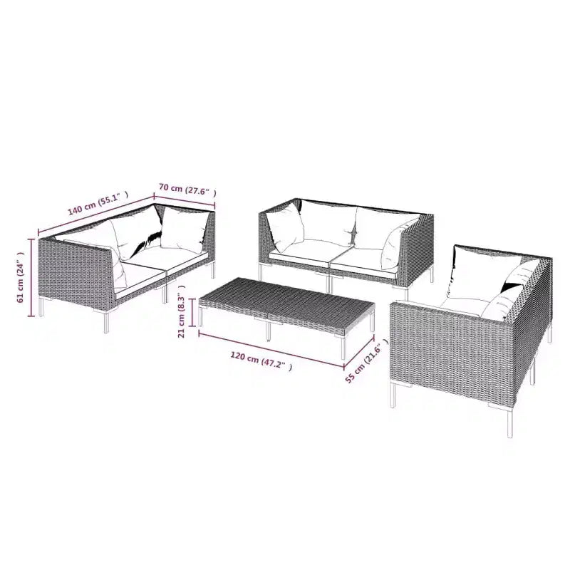 vidaXL Salon de jardin modulaire avec table en résine tressée gris foncé