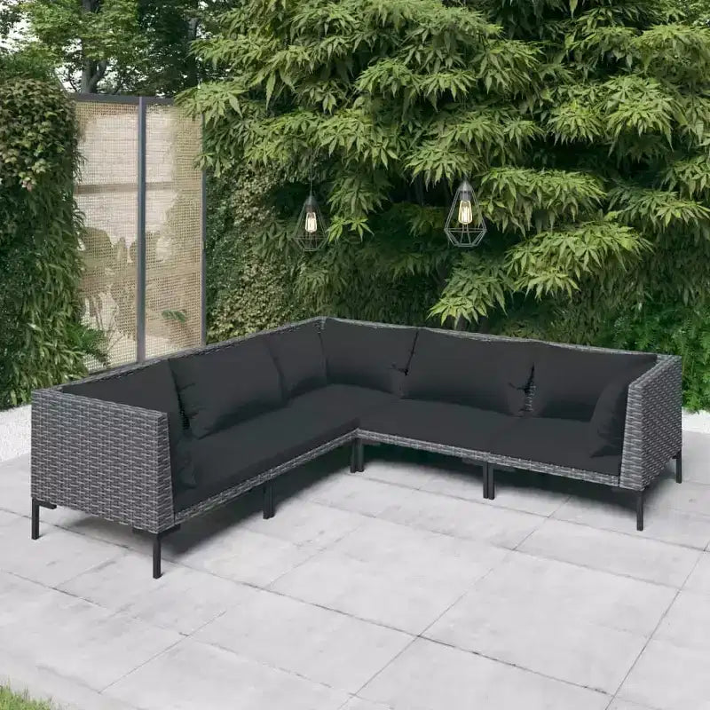 vidaXL Salon de jardin modulaire canapé et table résine tressée gris foncé