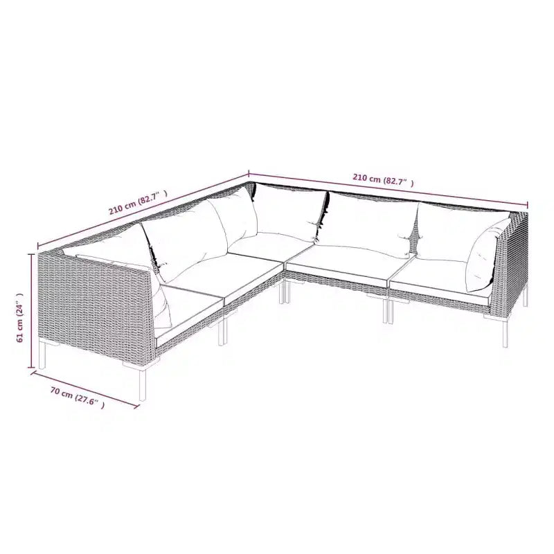 vidaXL Salon de jardin modulaire canapé et table résine tressée gris foncé