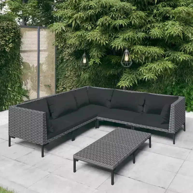 vidaXL Salon de jardin modulaire avec table, Résine tressée, Gris foncé
