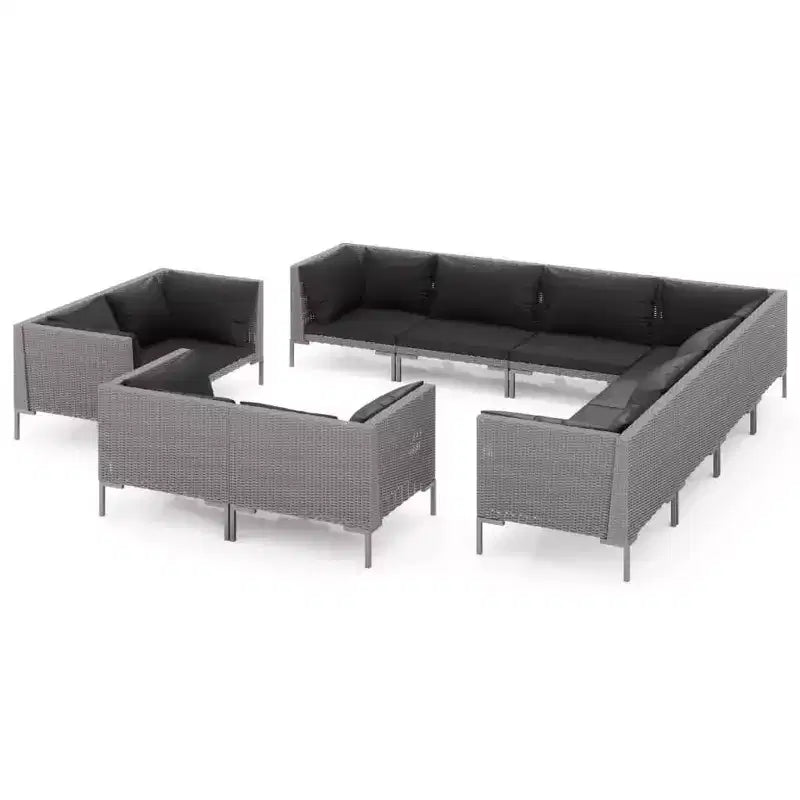 vidaXL Patio Lounge Set Outdoor Sectional Corner Sofa Poly Rattan Dark Grey