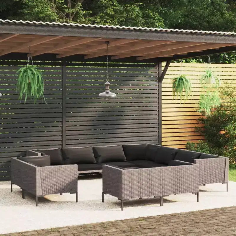 vidaXL Salon de jardin d'angle en résine tressée gris foncé