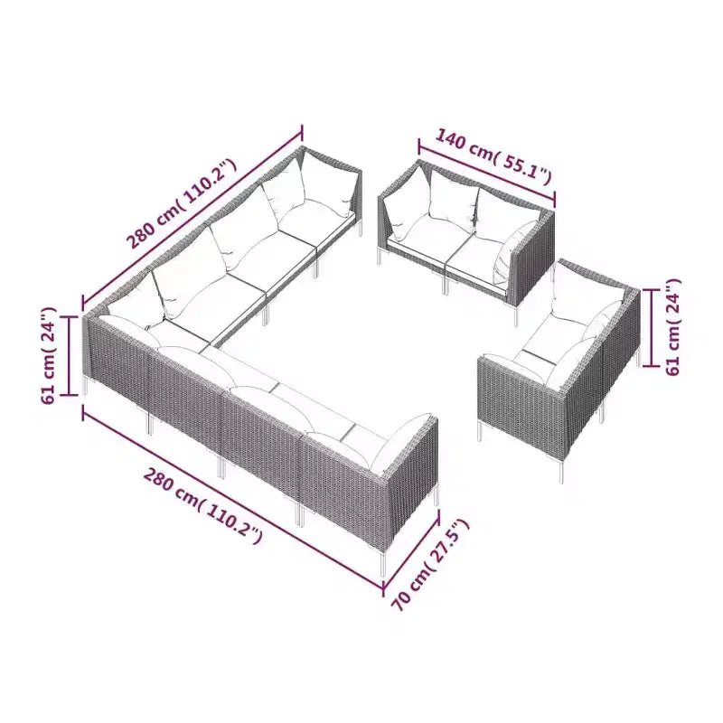vidaXL Salon de jardin d'angle en résine tressée gris foncé