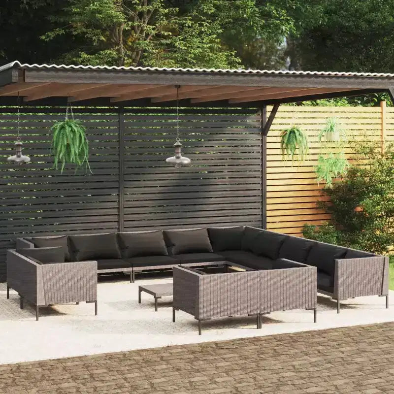 vidaXL Salon de jardin 14 pièces en résine tressée gris foncé avec coussins pour jardin/patio/terrasse