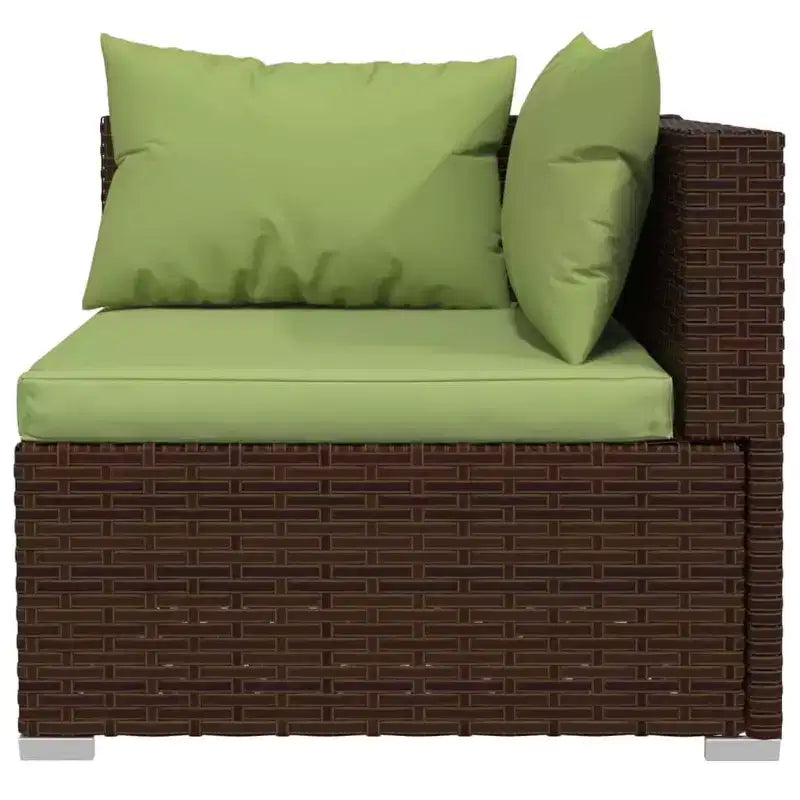 vidaXL Mobilier de jardin marron - Coussins verts - 4 places avec table